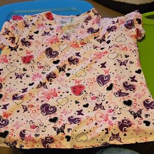 Heart and Butterfly Print Women's Scub Top